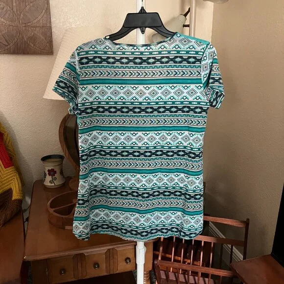 NWT Women’s Sz. L Panhandle Texas Turq Cap Sleeve Sheer Shirt Native American - Picture 3 of 4